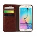 Samsung Galaxy S6 Edge - First Grade Genuine Leather Flip Phone Protective Cover Case Wallet - Vintage Dark Brown